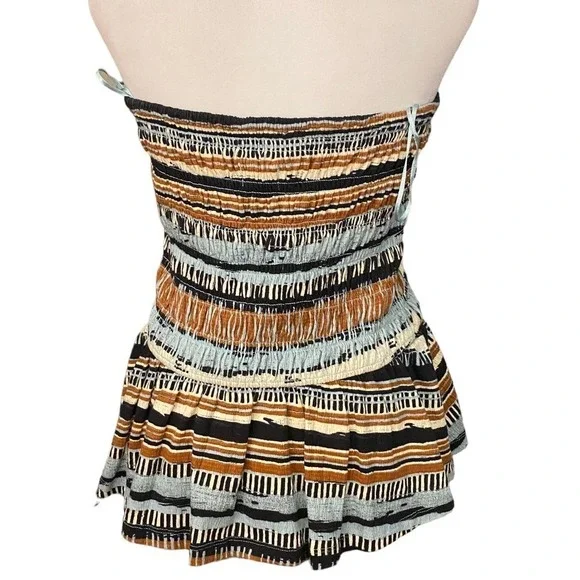 Anthropologie Porridge Women Smocked Peplum Med Tube Top Bohemian Black Blue M - Picture 6 of 11